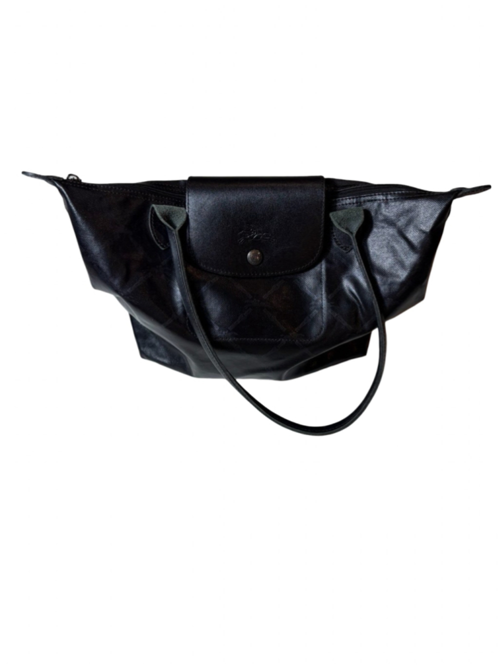 Longchamp Black Horse Logo Coated Canvas Tote Shoulder Bag Made in France read